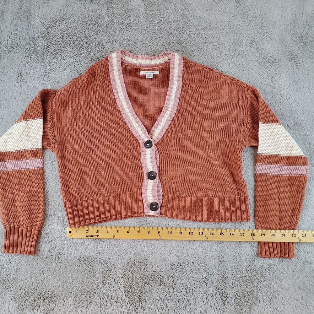 American Eagle Outfitters Rust Cardigan with Pink and Cream Accents